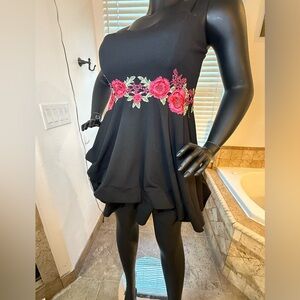 B. Smart Black Dress with Pink Floral Accents